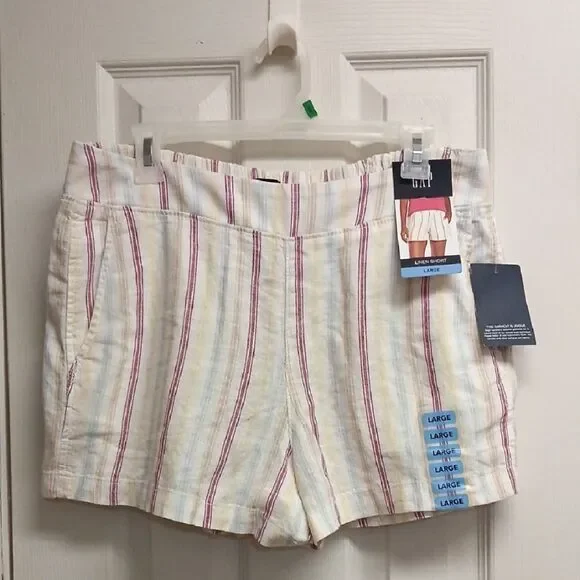 GAP Women's Striped Shorts Cream, Red, Blue And Yellow. Size S. NWT Linen Blend - Picture 1 of 11